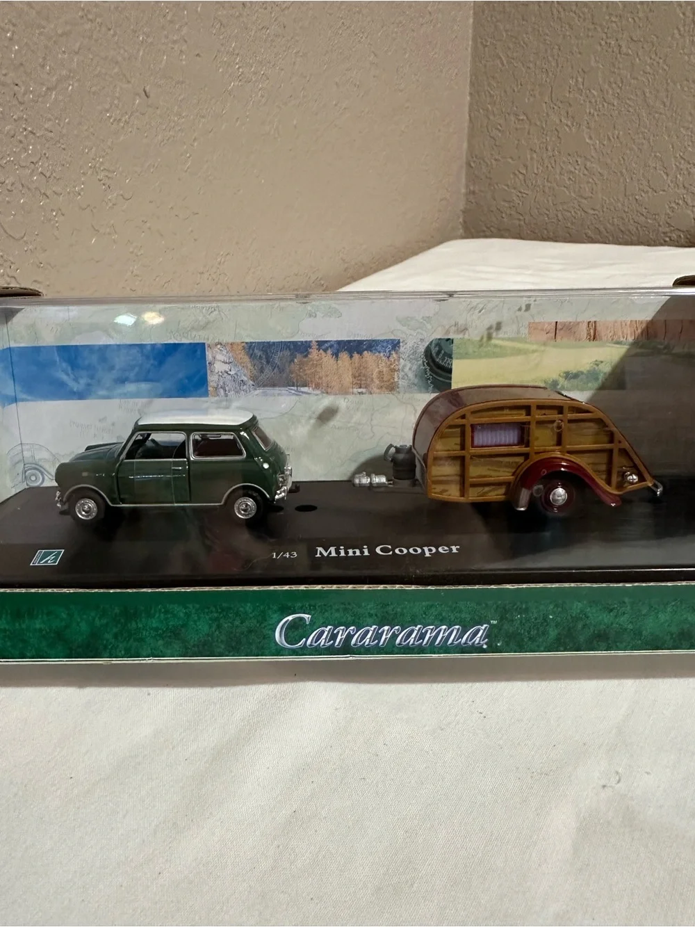 Vintage Die-Cast Mini Cooper and Travel Trailer 1/43 Scale Hongwell Cararama